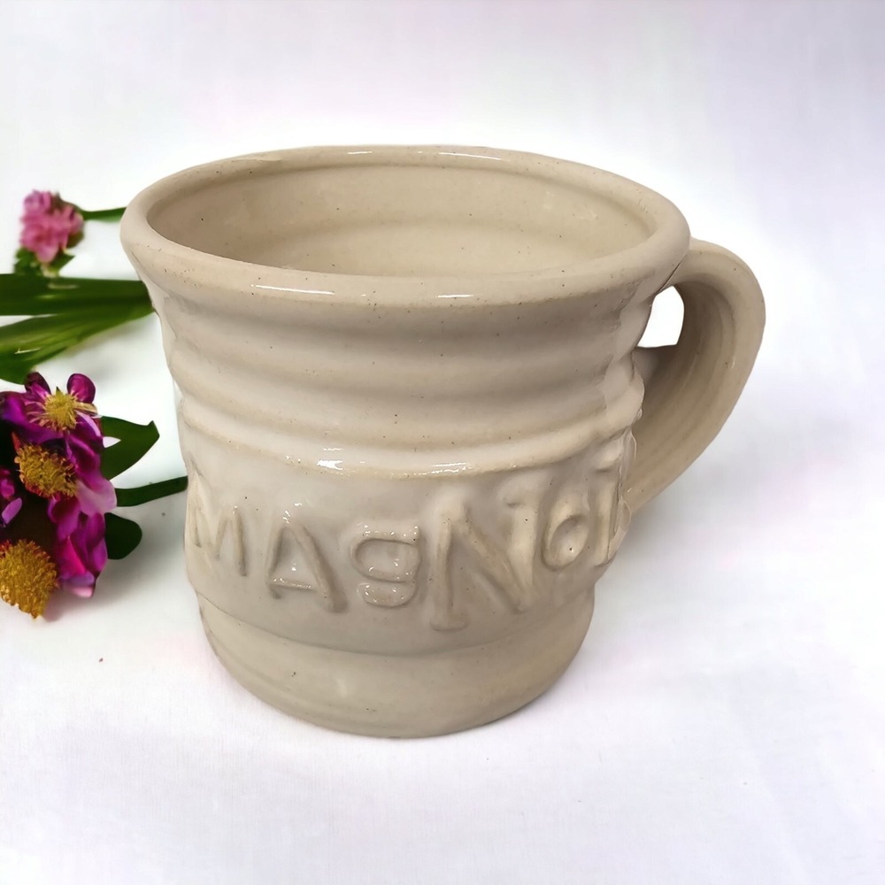 mAgNoLia Coffee Mug Cup Joanna Gaines‎ Hand Made 3D Pottery Black Oak Art